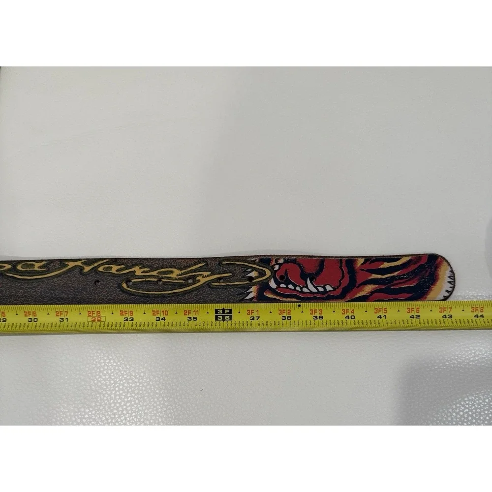 Ed Hardy‎ Distressed Panther Graphic Leather Belt Men's Sz Small